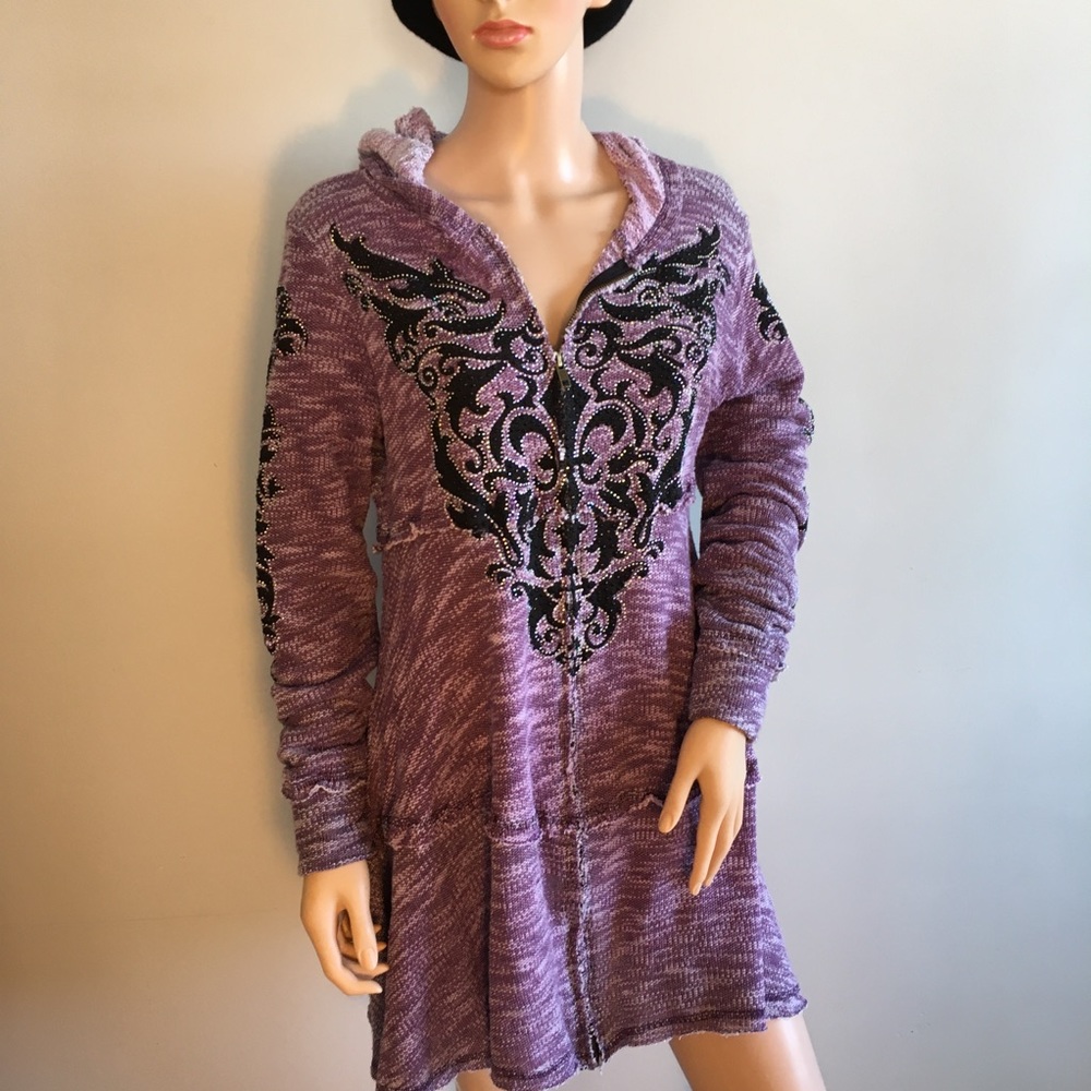 Sweater cardigan tunic Long Sleeve Embellished